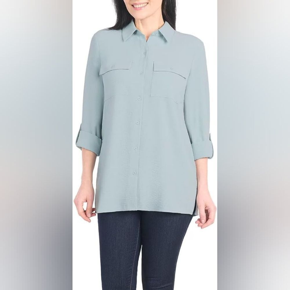 Hilary Radley Soft Blue Button-Down Shirt